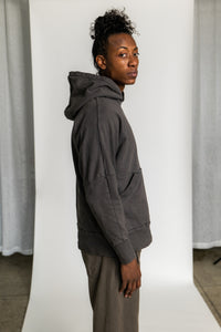 2-Pocket Knit Anorak in Chestnut Faded Black 9oz Organic Cotton French Terry