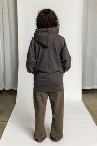 2-Pocket Knit Anorak in Chestnut Faded Black 9oz Organic Cotton French Terry