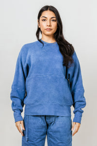 1-Pocket LS Knit Pullover in Natural Indigo 11oz Organic Cotton Piled Fleece Jersey