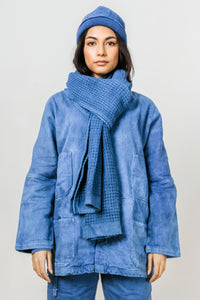 4-Way Knit Beanie in Natural Indigo 11oz Organic Cotton Piled Fleece Jersey