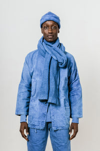 FW23 PRE-ORDER: 4-Way Knit Beanie in Natural Indigo 11oz Organic Cotton Piled Fleece Jersey